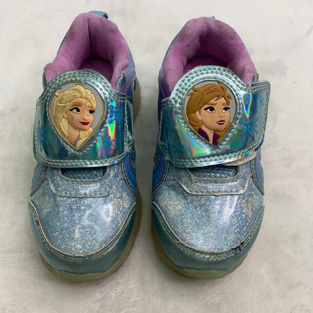 Disney Frozen Anna & Elsa Toddler Girls Sz 8 Shoes Shiny Snowflake Blue Sneakers